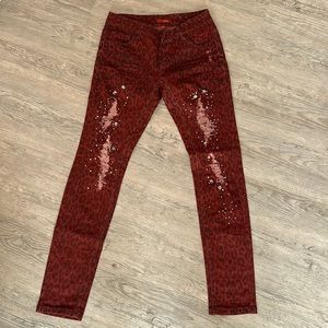 Red leopard print pants
